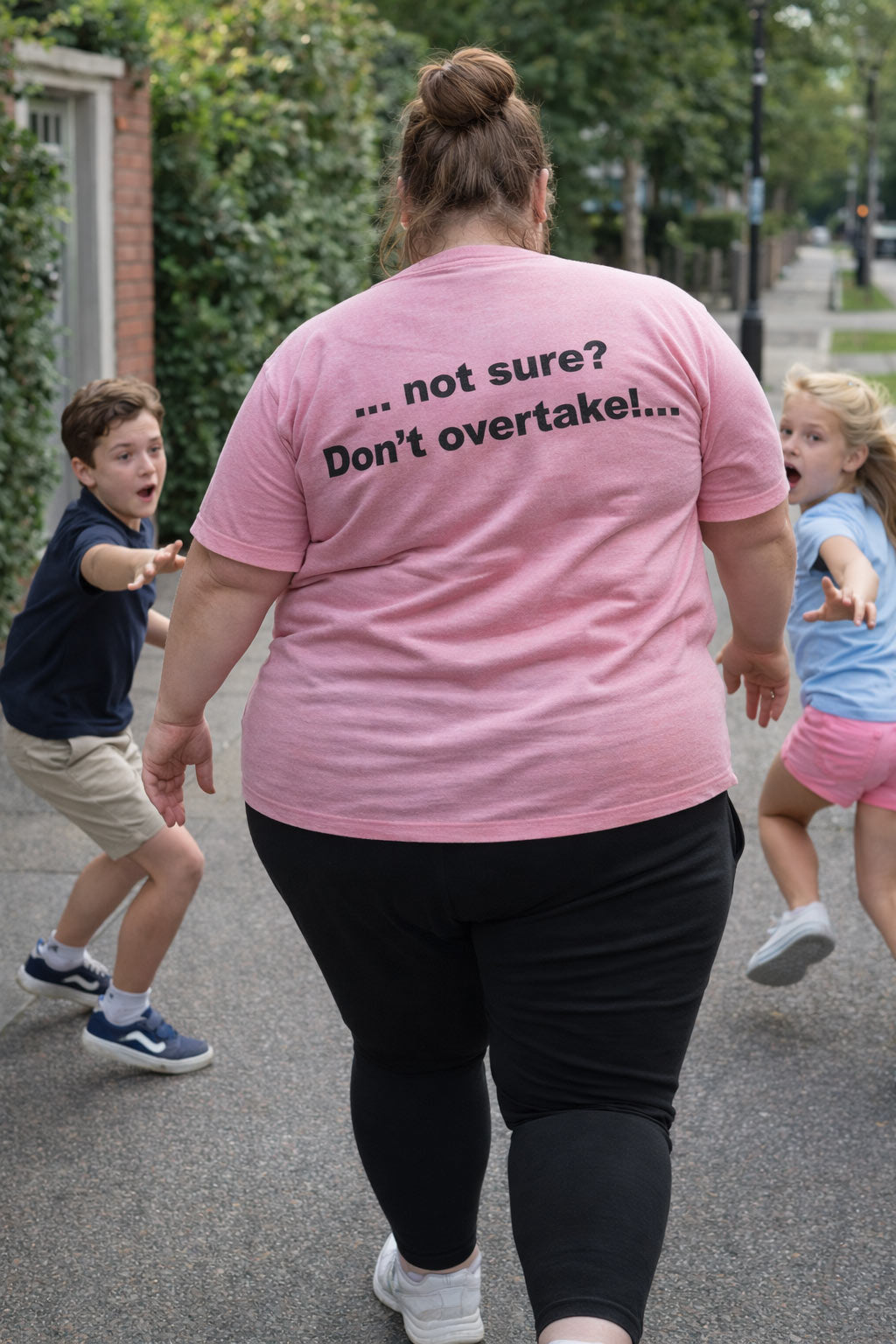 Person walking confidently away outdoors wearing the not sure don't overtake shirt making a perfect thoughtful gift.