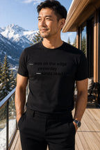 Confident man wearing was on the edge yesterday kinda liked it finding unexpected peace on a snowy balcony.