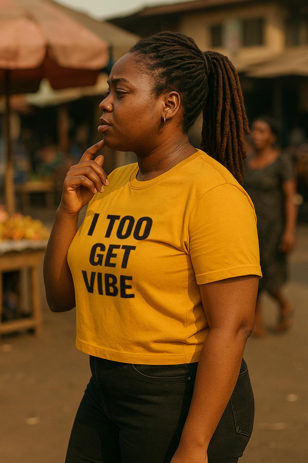 Fine lady touch chin wear i too get vibe top as natural charisma na serious gift today.