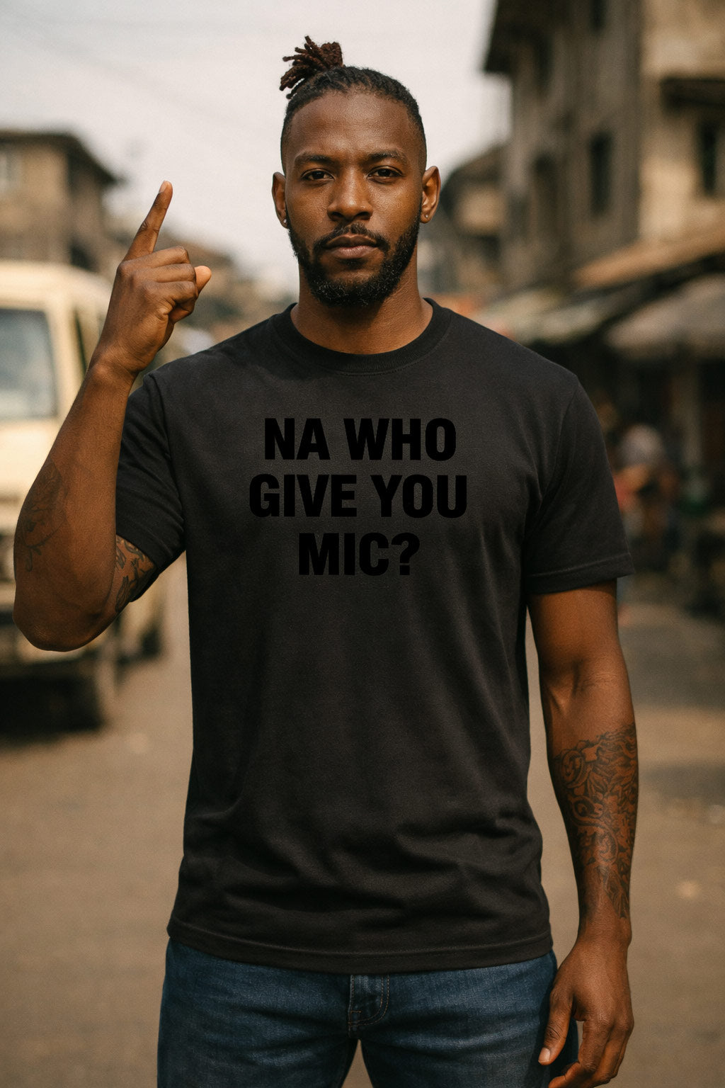 Serious guy point finger wear na who give you mic tee because silence na pure gold.