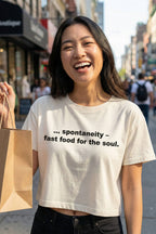 Happy woman holding shopping bags wearing spontaneity fast food for the soul enjoying unfiltered moments, perfect gift.
