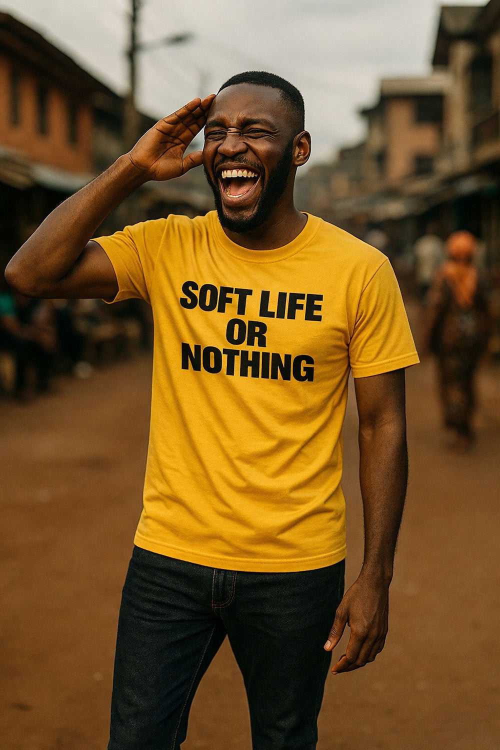 Happy guy laugh wear soft life or nothing tee because peace of mind matter well well.