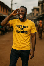 Happy guy laugh wear soft life or nothing tee because peace of mind matter well well.