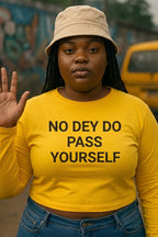 Stylish shot of woman wearing no dey do pass yourself top and bucket hat in road.