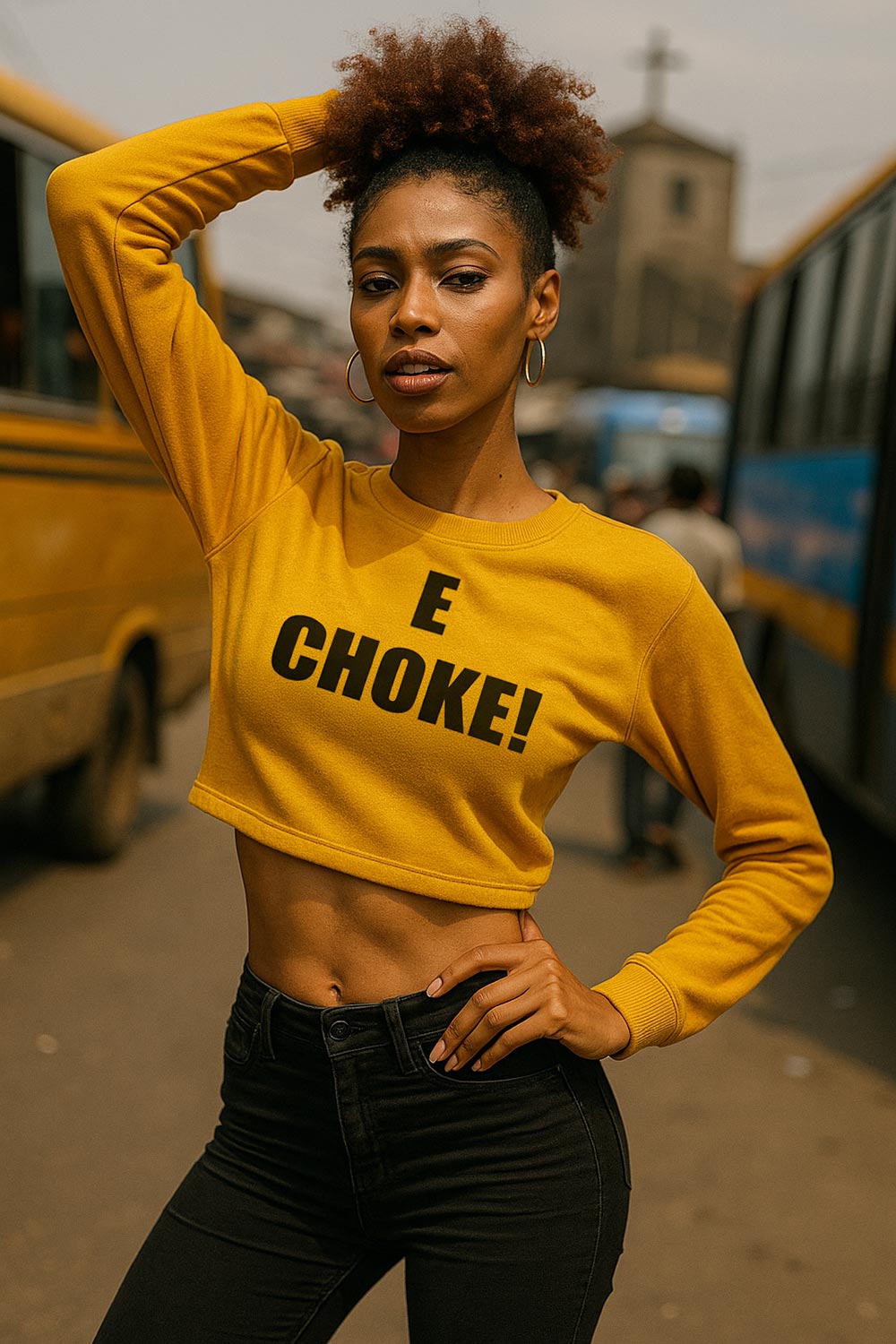 Fine girl with afro hair pose wear e choke crop top because massive blessing fit leave person speechless.