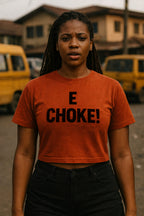 Confident woman stand straight wear e choke tee as perfect gift to celebrate extraordinary moment for life.