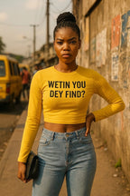 Stylish girl pose with wetin you dey find crop top to remind friends make dem no stress.