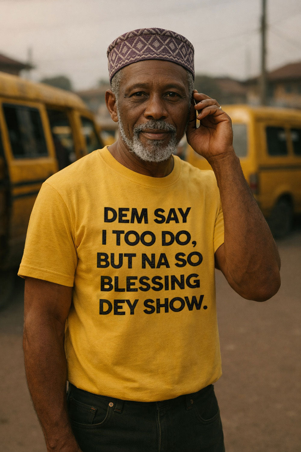 Older man look wear dem say i too do but na so blessing dey show tee as gift.