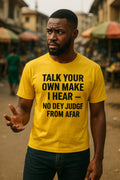 Serious man gesture hand wear talk your own make i hear shirt because open communication matter.