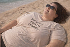 Relaxed vacation look: Not every COCO is Chanel... shirt worn by a woman on the sand; unique summer gift for a fashion lover