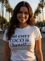 Sophisticated sunset vibe: Not every COCO is Chanel... shirt worn by a woman; creative gift for a sister or friend who loves clever wordplay