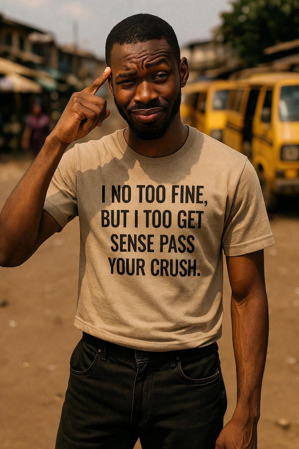 Confident man point head wear i no too fine but i too get sense pass your crush.