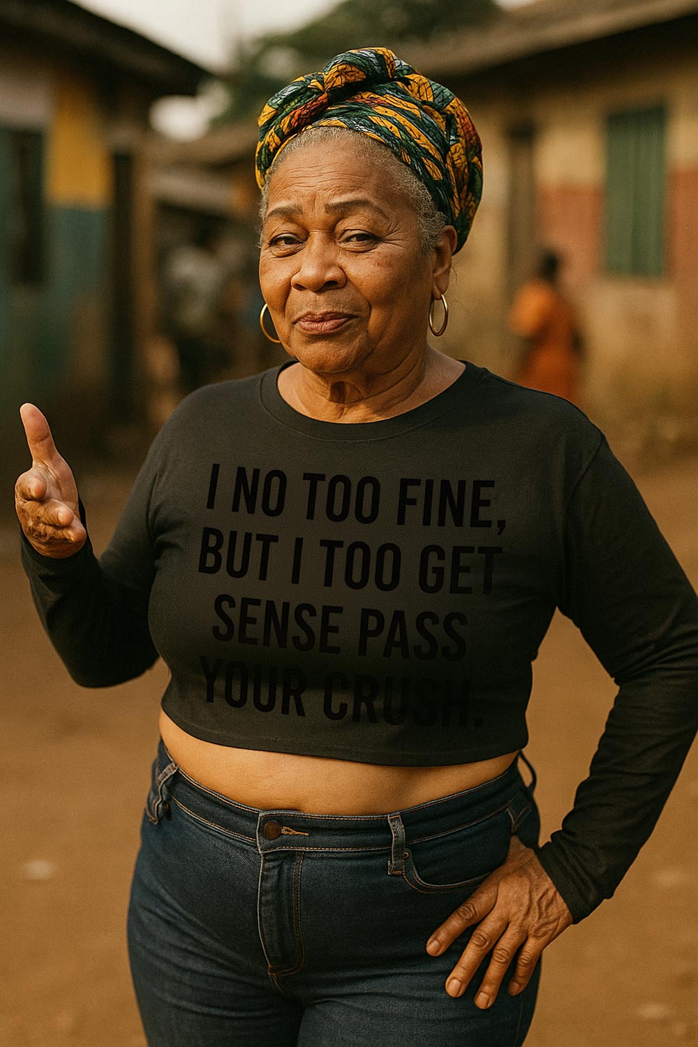 Older woman show thumbs up wear i no too fine but i too get sense pass your crush.