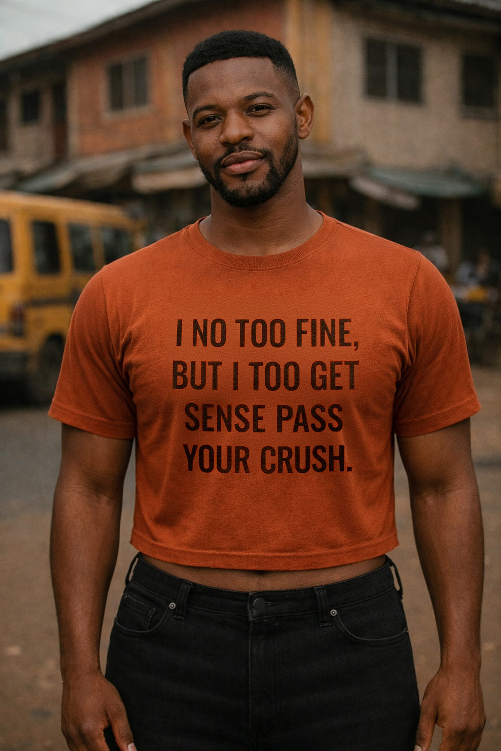 Calm man stand outside wear i no too fine but i too get sense pass your crush tee.