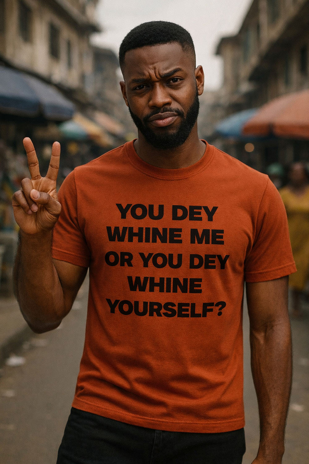 Man show peace sign wear you dey whine me or you dey whine yourself shirt as perfect gift.