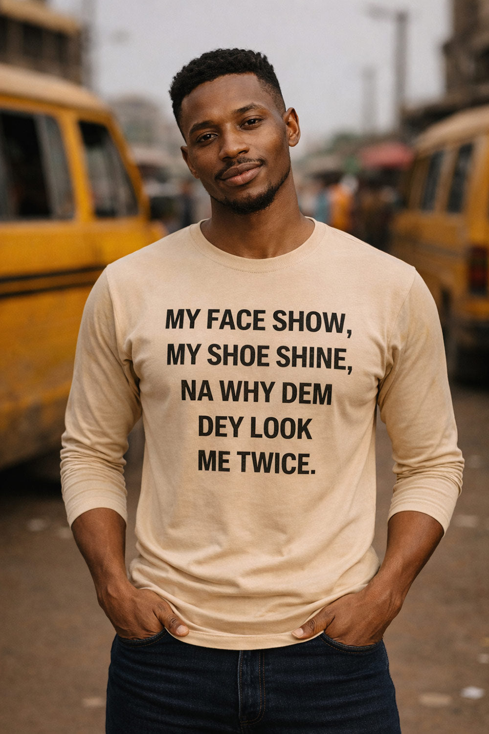 Handsome man stand wear my face show my shoe shine shirt as thoughtful gift to look sharp always.