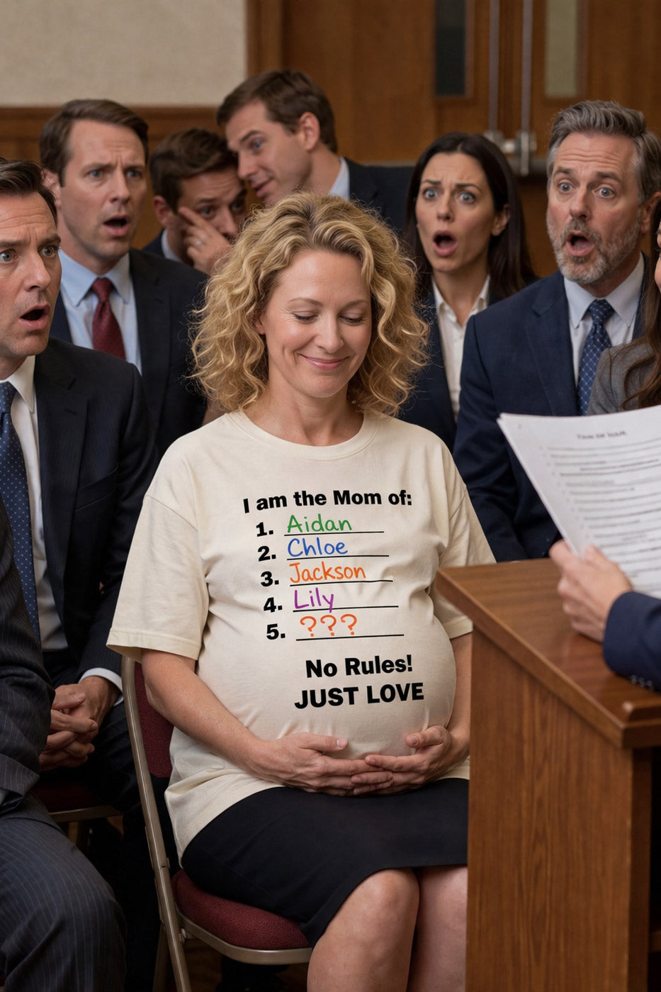 Pregnant woman resting wearing the I am the mom of no rules just love shirt for mothers.