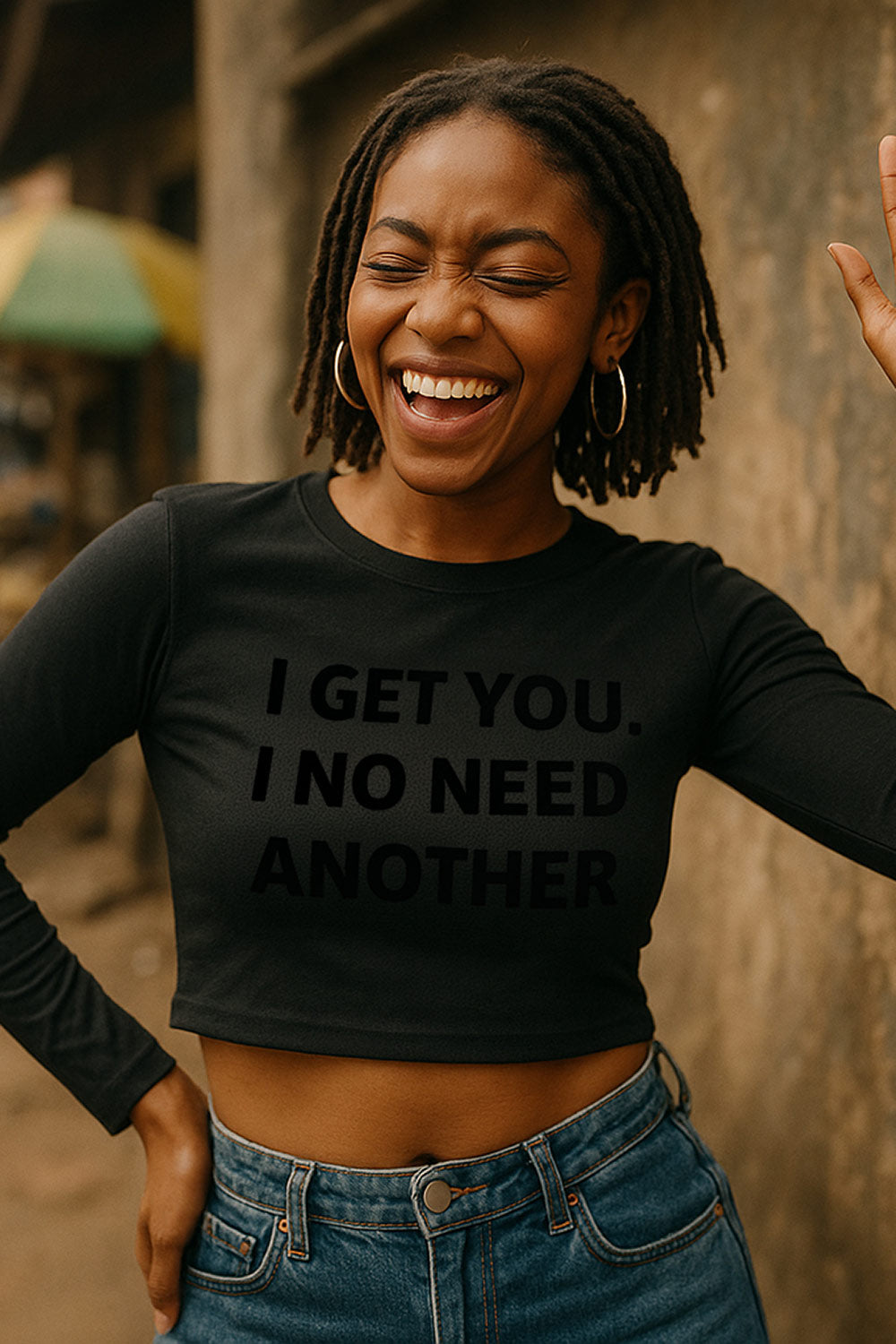 Smiling woman wearing I get you I no need another feeling sweet peace perfect gift for your person.