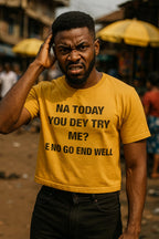 Annoyed man scratching head in na today you dey try me e no go end well setting boundary.