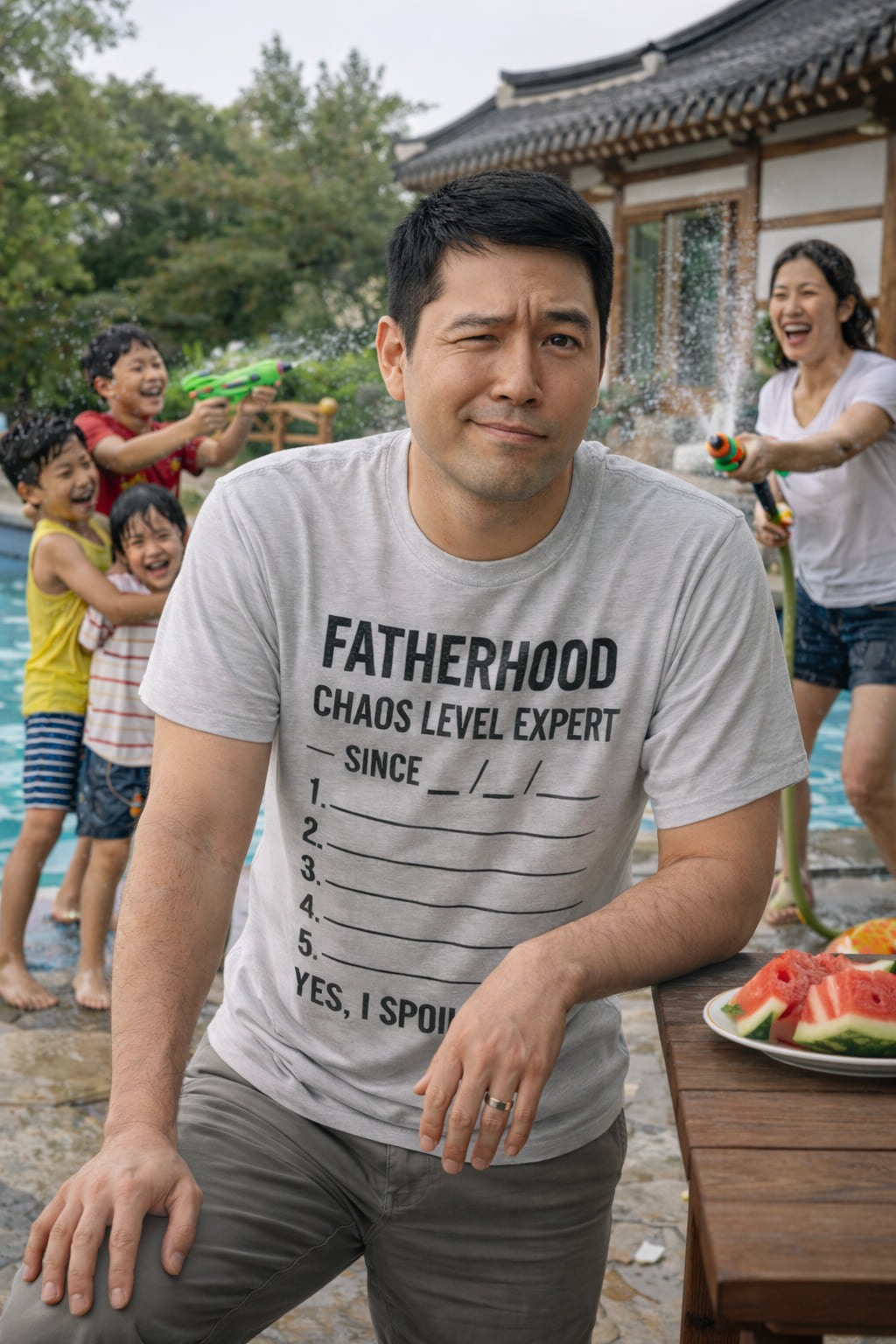 Proud dad moment: FATHERHOOD. Chaos Level: Expert shirt worn by a man; unique gift for a new father or a dad of many to celebrate his expert status