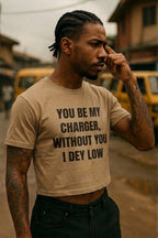 Serious man touching head in you be my charger without you I dey low fresh energy gift.