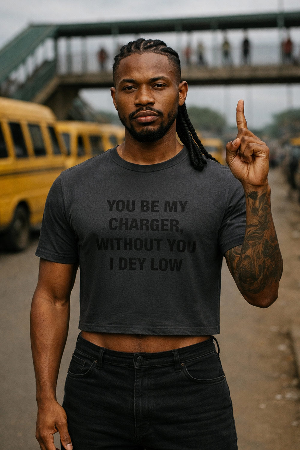 Serious man pointing finger in you be my charger without you I dey low pure blessing gift.