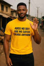 Relaxed man waving hand in abeg no dey use me catch cruise anyhow keeping peace perfect gift.