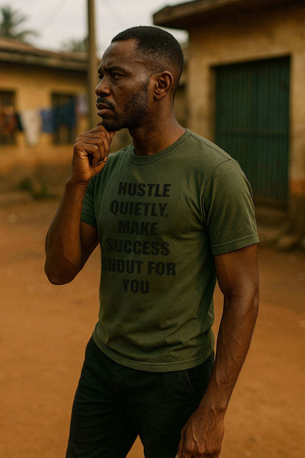 Thoughtful man looking away in hustle quietly make success shout for you with clear focus perfect gift.