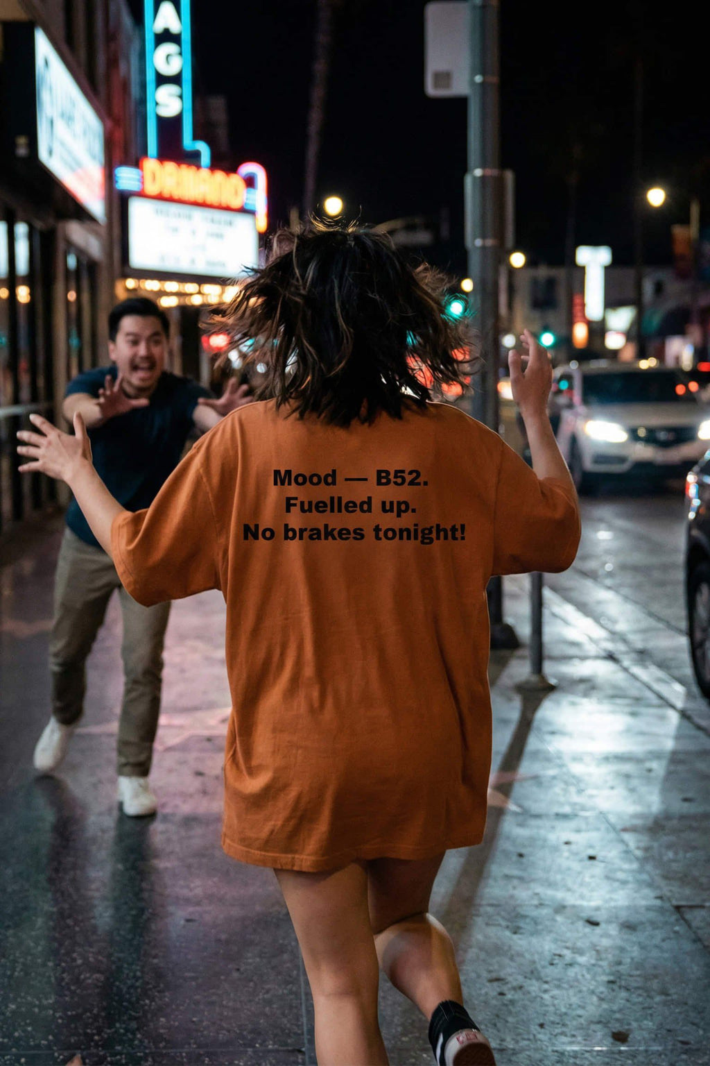Casual evening scene with Mood — B52. Fuelled Up. No Brakes Tonight!, capturing freedom of living fully in the moment together