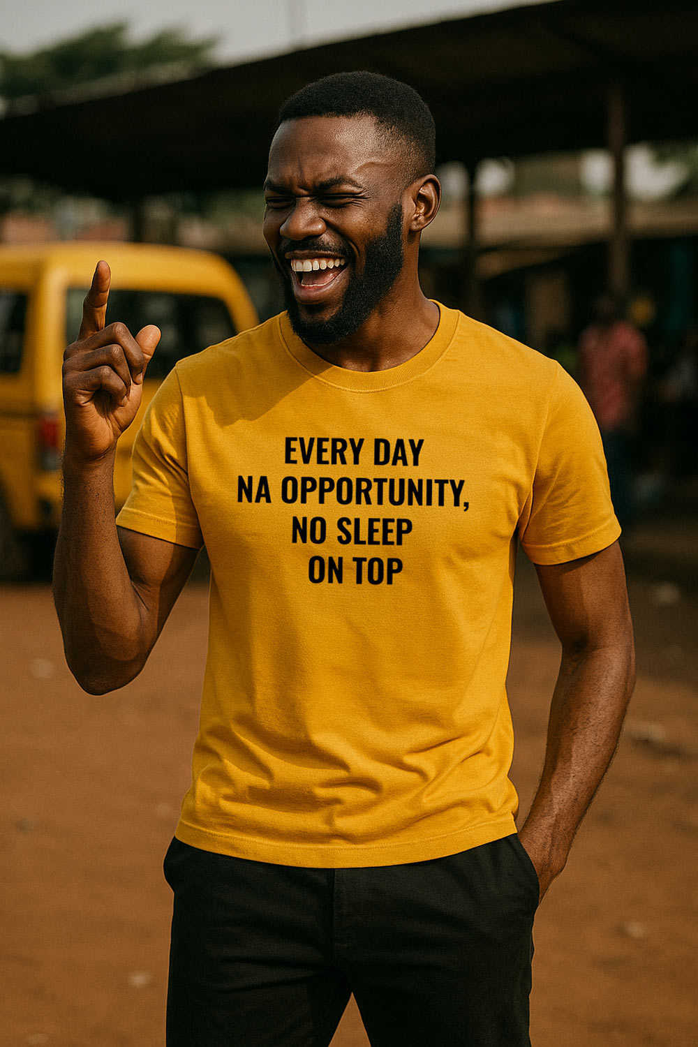 Happy man pointing up in every day na opportunity no sleep on top chasing dream perfect gift.
