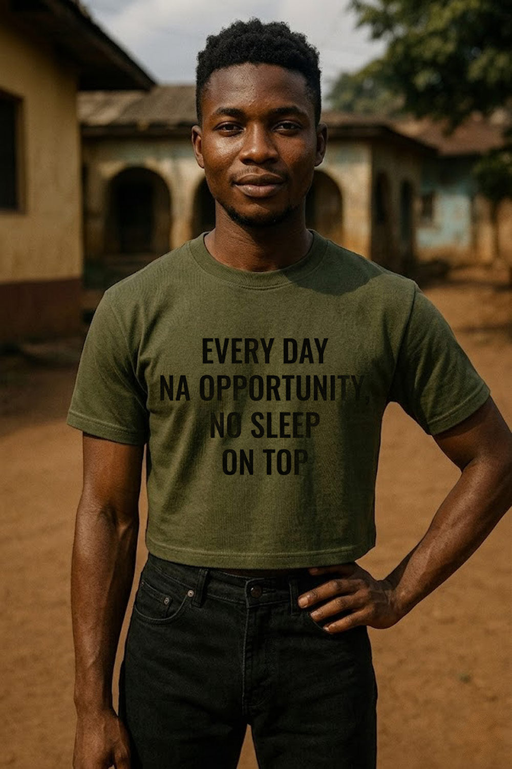 Confident woman pointing up in every day na opportunity no sleep on top staying alert perfect gift.