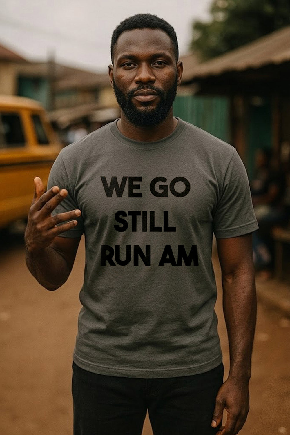 Relaxed man posing with attitude in we go still run am sure victory gift for him.