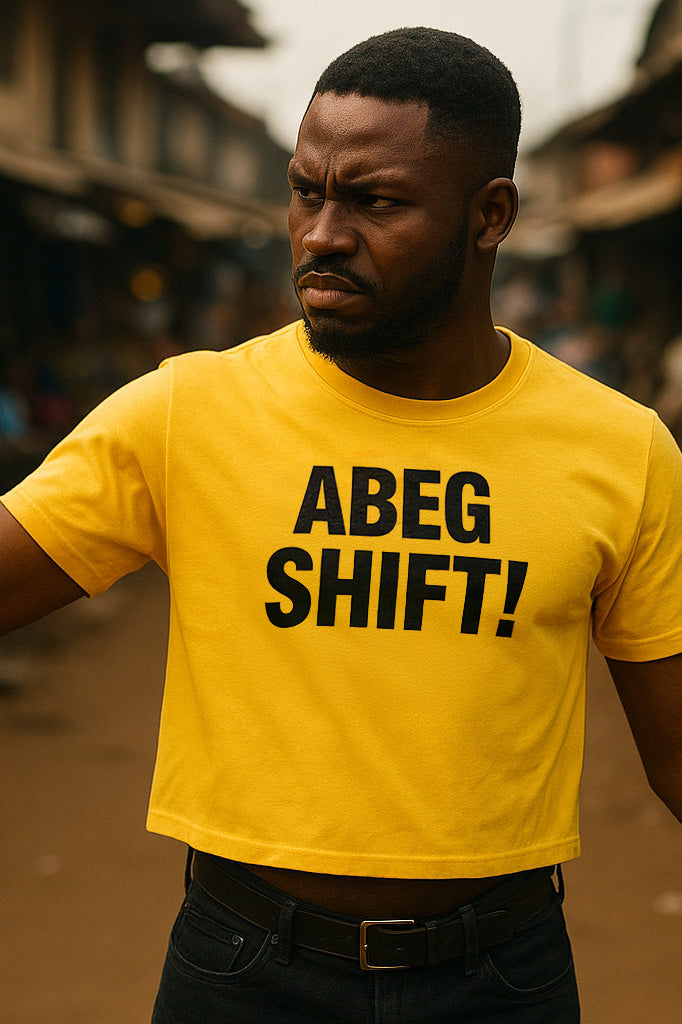 Intense man pose wear abeg shift top because true freedom dey start from personal space.