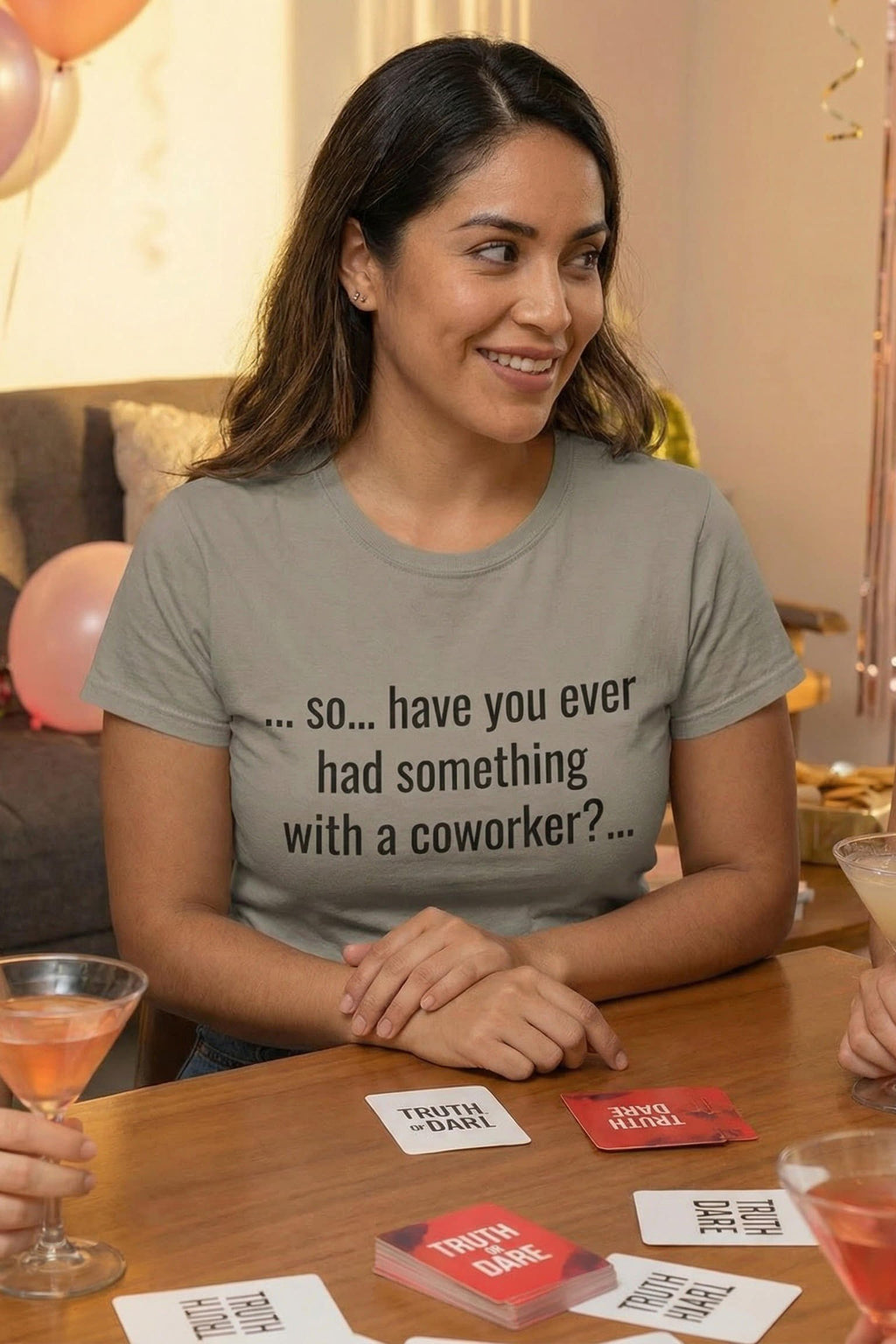 Amused woman at game night wearing so have you ever had something with a coworker, perfect gift.