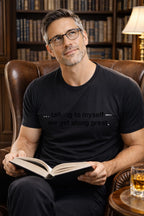Relaxed man wearing talking to myself we get along great reading a book, a perfect gift for introverts.