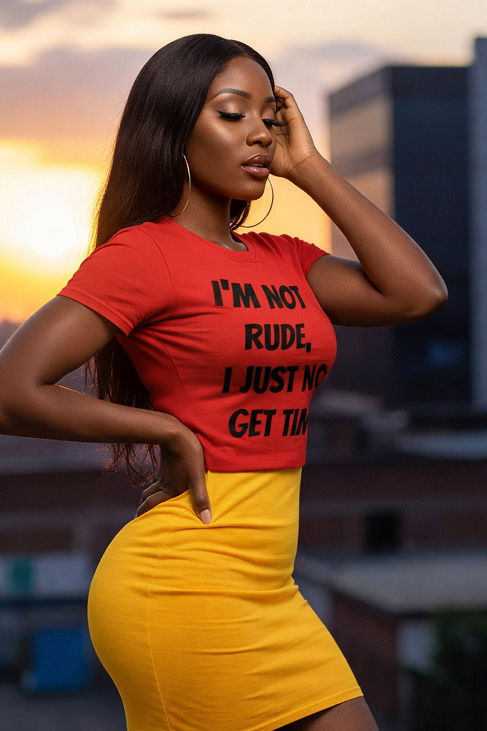 Confident woman posing in I'm not rude I just no get time guarding your hours meaningful gift.