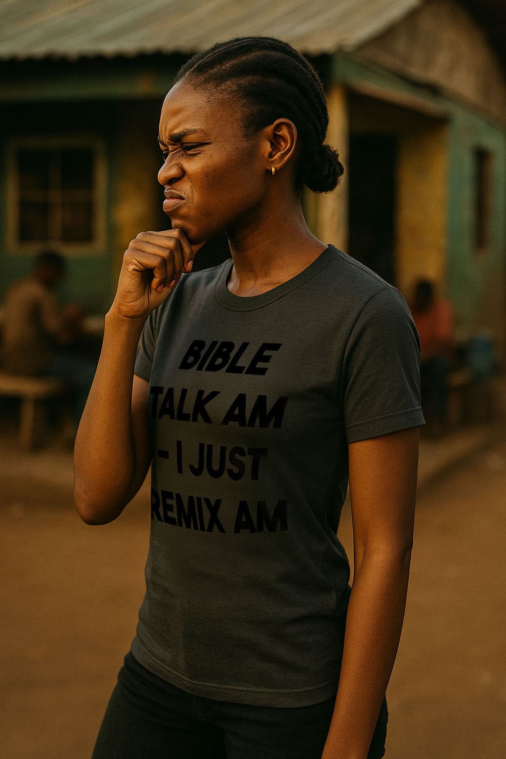 Thoughtful woman touching chin in bible talk am I just remix am sweet balance meaningful gift.