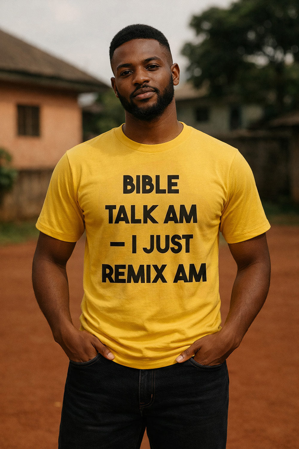 Relaxed man standing in bible talk am I just remix am modern street sense perfect gift.